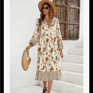 R. Vivimos Boho Floral Tassel Tie Mini Dress Size M Cottagecore